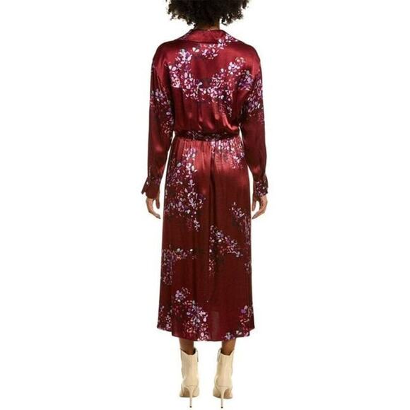 Vince Forsythia Dress Tie Front Maroon Midi XS - Picture 3 of 13